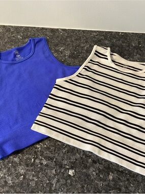 Aura Ribbed Tank Tops - Cobalt Blue & Cream with Black Stripes